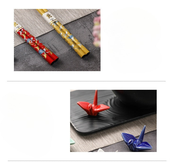 Ensemble de porte-baguettes en forme de lapin en jade à fleurs dorées de style japonais, coffret cadeau pour baguettes haut de gamme pour la fête de la mi-automne, serpillière à baguettes en céramique, sens haut de gamme pour la maison