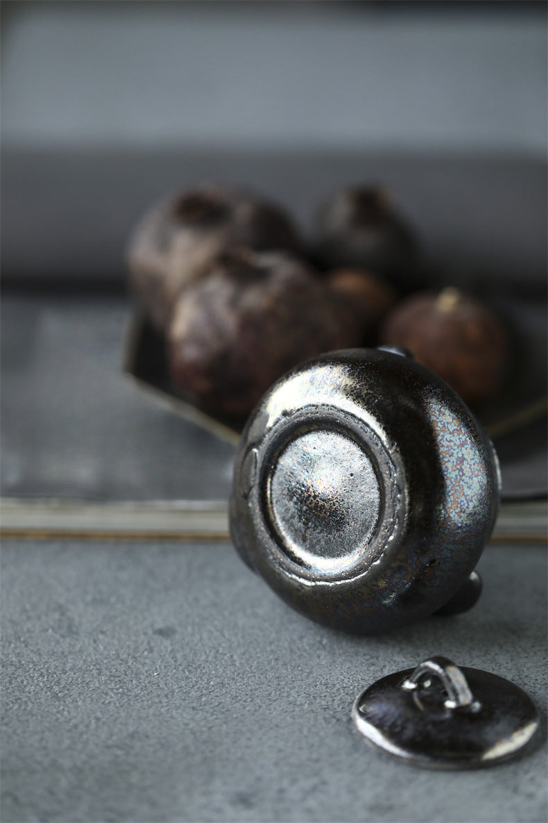 Gohobi Handmade Wood-fired Black Siver Ceramic Gaiwan Hohin Teapot