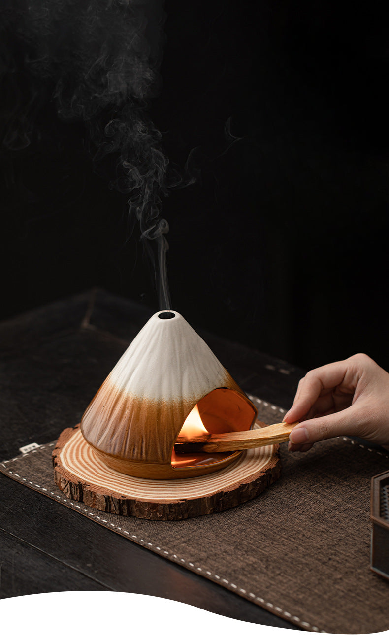 Cheminée à encens du Mont Fuji, brûleur d'encens en cèdre et sauge, grand four en bois sacré péruvien, brûleur d'encens en céramique