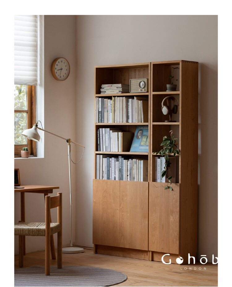 Gohobi Handmade Solid Wood Storage Cabinet – Multi-Layer Wooden Shelving Unit for Living Room or Study | FSC Certified Furniture