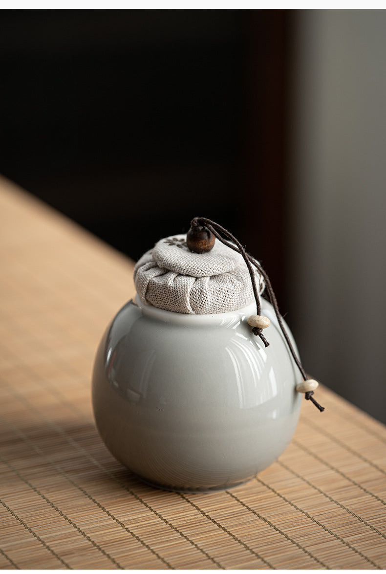 Gohobi Ceramic Tea Storage Jars Ice Grey and Green (Fabric Lid)