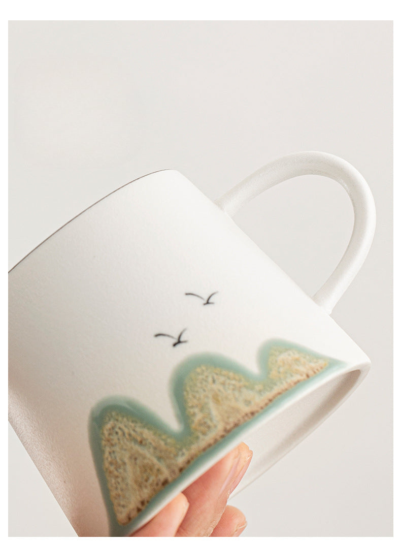 Ensemble tasse à café et soucoupe en grès fait main à motif artistique chinois Gohobi