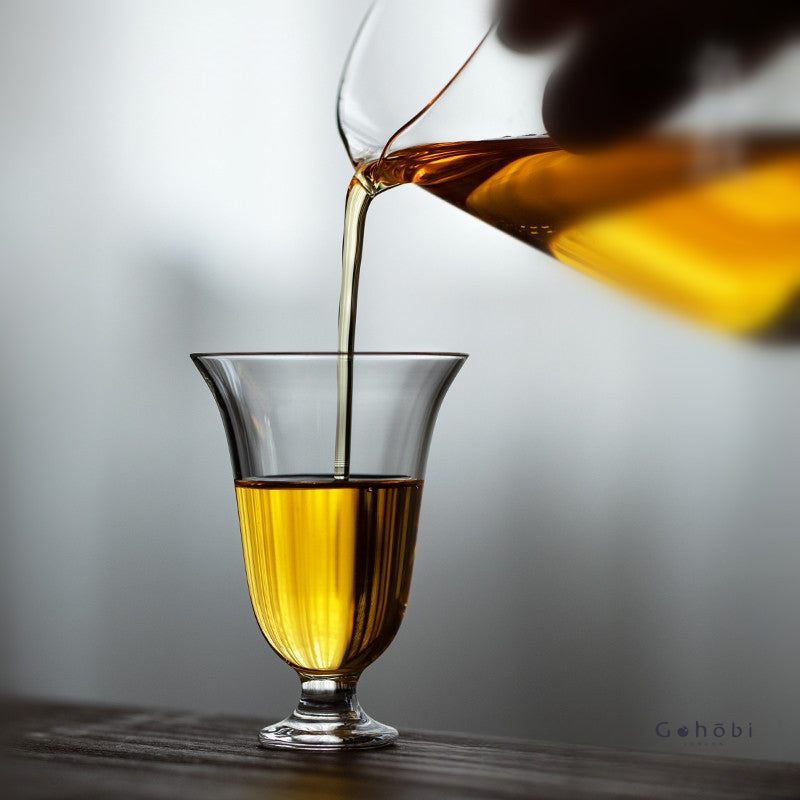 Gohobi Tasse à thé en verre à pied bas faite à la main