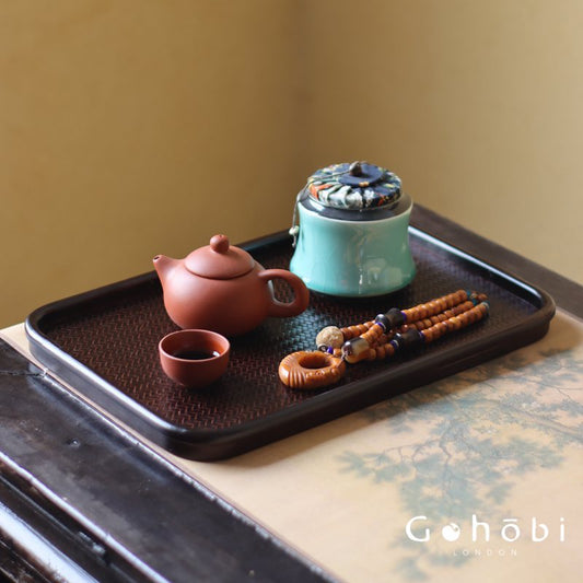 Gohobi Polished Bamboo Tea Tray – Bamboo Woven Gongfu Tea Tray