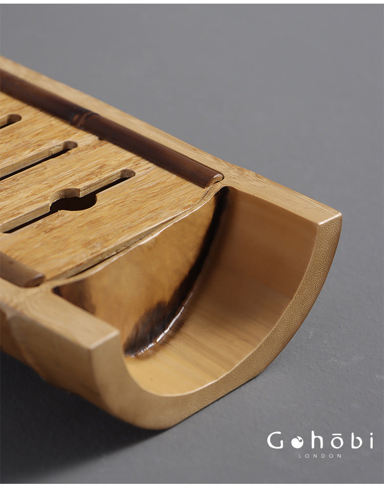 Gohobi Natural Old Bamboo Tea Tray – Water Storage Kung Fu Tea Tray Portable Wet Tea Table