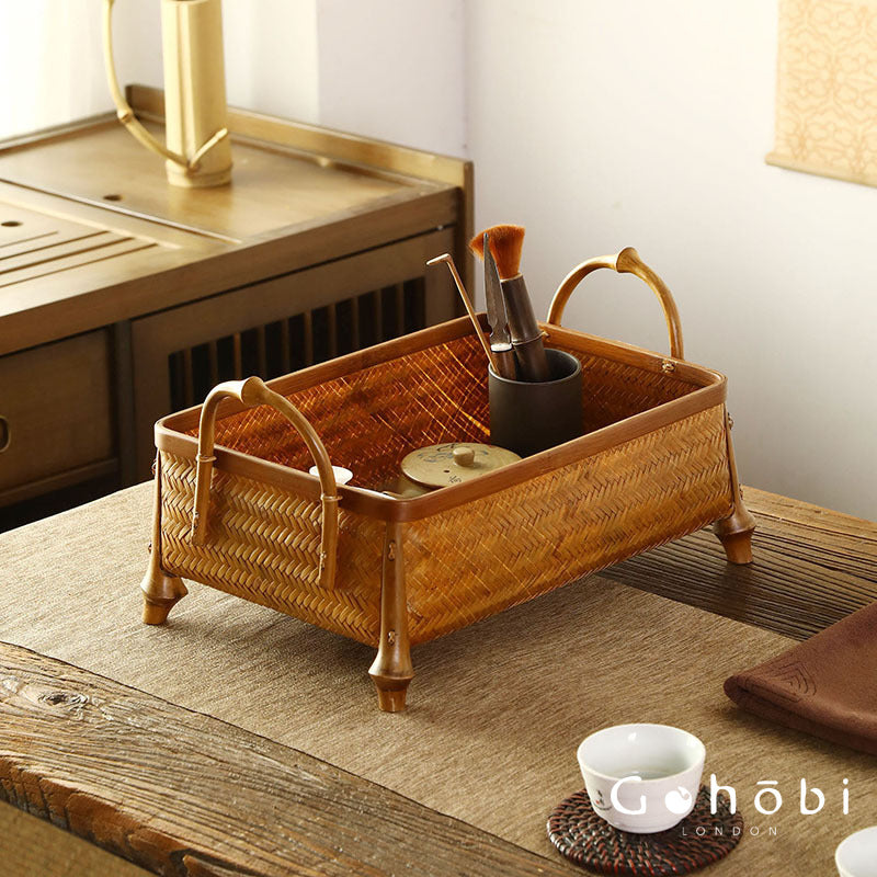 Gohobi Bamboo Woven Hand Basket – Handmade Snack, Fruit & Tea Storage Basket for Picnic or Home