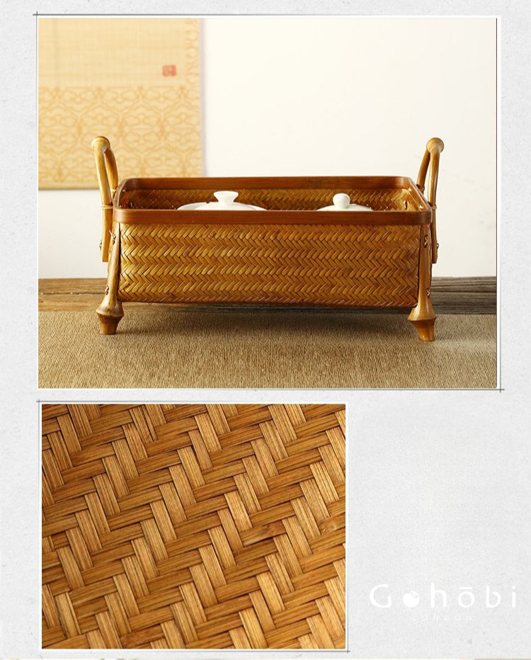Gohobi Bamboo Woven Hand Basket – Handmade Snack, Fruit & Tea Storage Basket for Picnic or Home