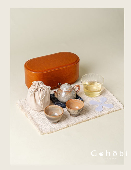 Gohobi Wood-Fired Travel Tea Set – Handmade Portable Teapot & Two Cups