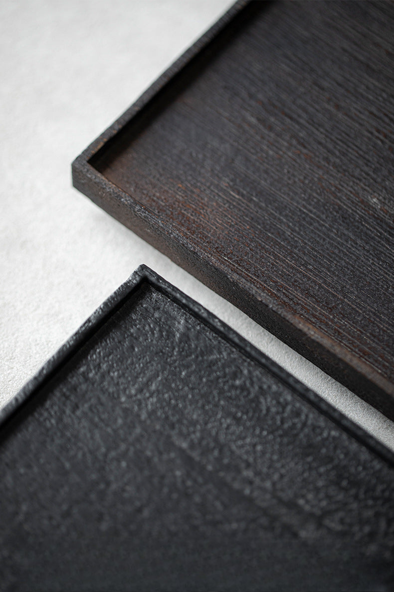 Gohobi Japanese-style Wabi-Sabi Rectangular Wooden Black Tray 005