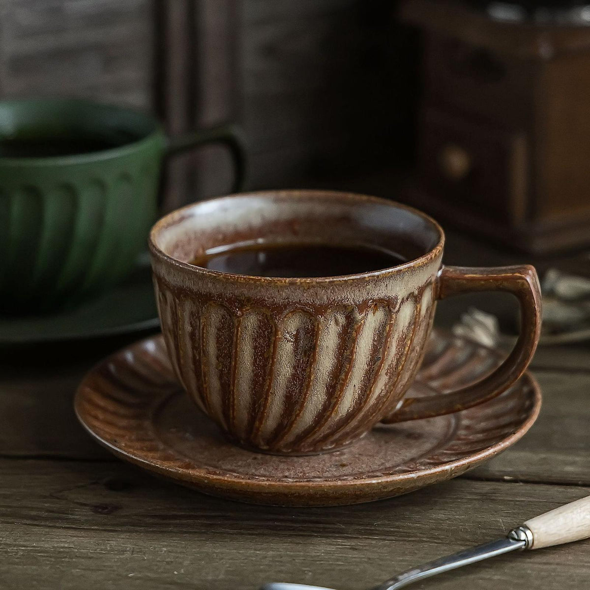 Ensemble tasse à café et soucoupe en grès japonais fait main Gohobi