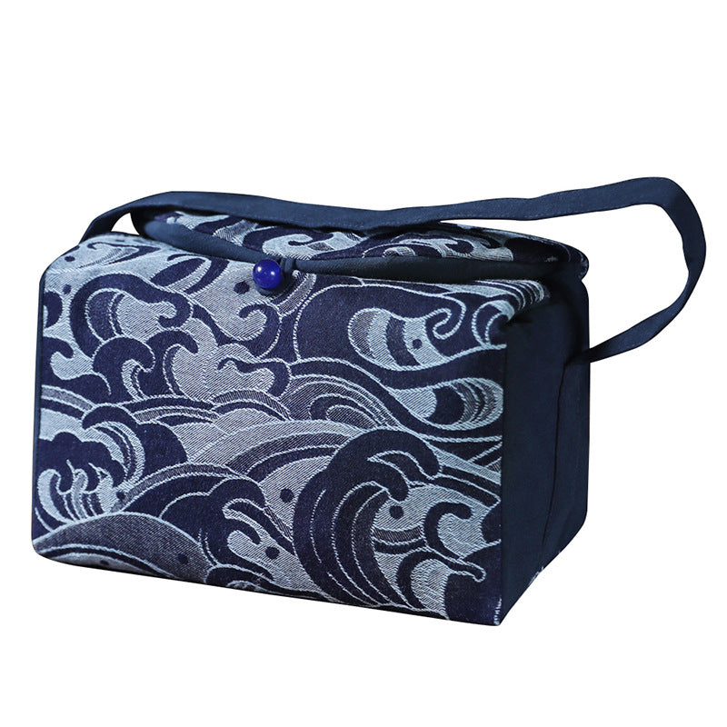 Gohobi Large Blue Wave Pattern Teaware Storage Travel Bag Shifuku