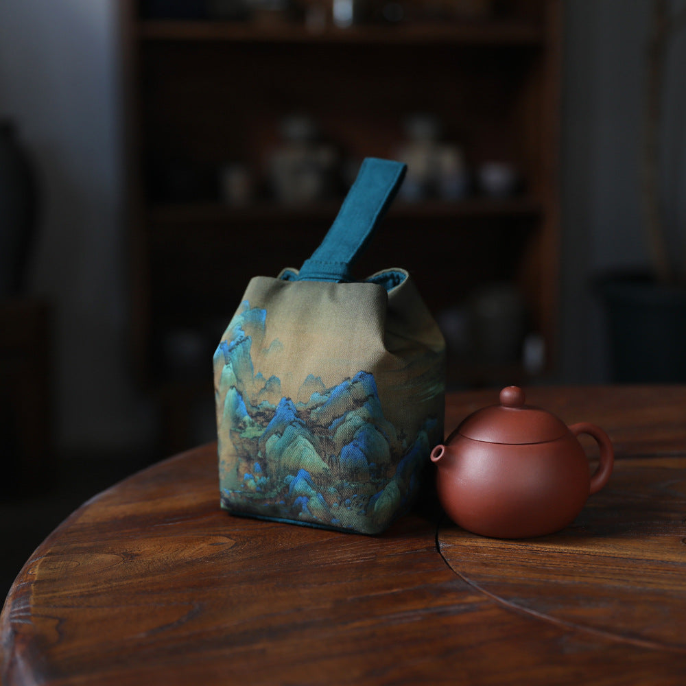 Gohobi Birds Mountains Rivers Teaware Storage Travel Bag (Handle Version) Shifuku