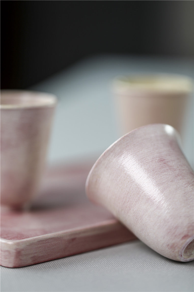 Gohobi Tasse de dégustation de thé en céramique rose faite à la main