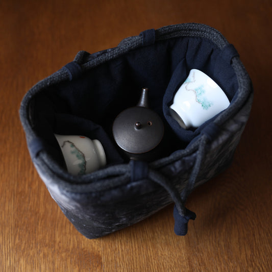 Gohobi Large Dyed Fabric Teaware Storage Travel Bag Shifuku