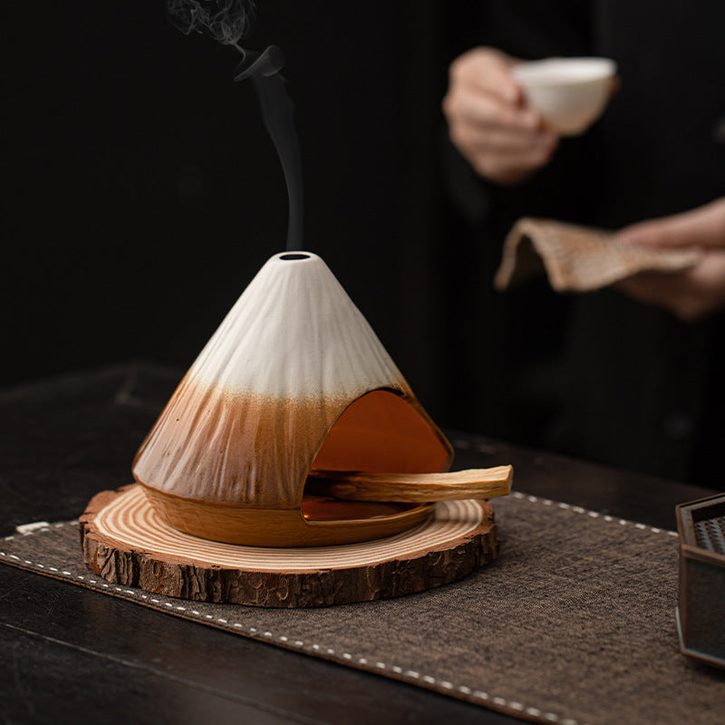 Cheminée à encens du Mont Fuji, brûleur d'encens en cèdre et sauge, grand four en bois sacré péruvien, brûleur d'encens en céramique