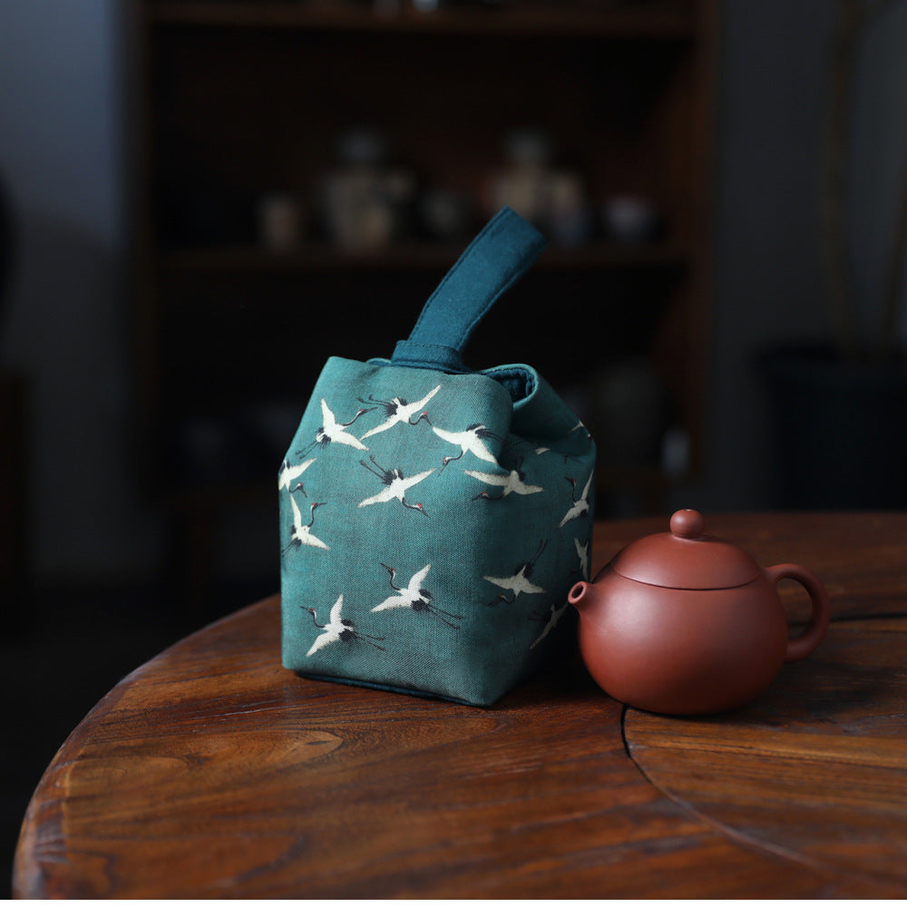 Gohobi Birds Mountains Rivers Teaware Storage Travel Bag (Handle Version) Shifuku