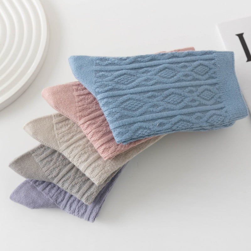 Chaussettes mi-mollet en coton pour femmes - Chaussettes en fourrure de lapin à double aiguille