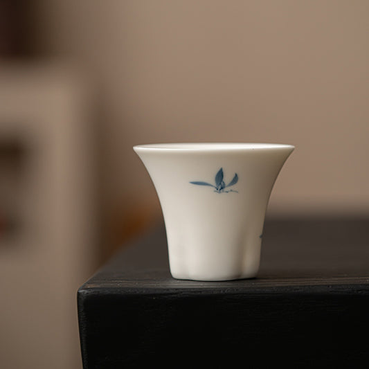 Gohobi Matte Hand-Painted 'Autumn Orchid by the Water' Ceramic Teacup