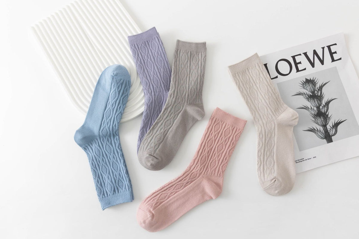 Chaussettes mi-mollet en coton pour femmes - Chaussettes en fourrure de lapin à double aiguille