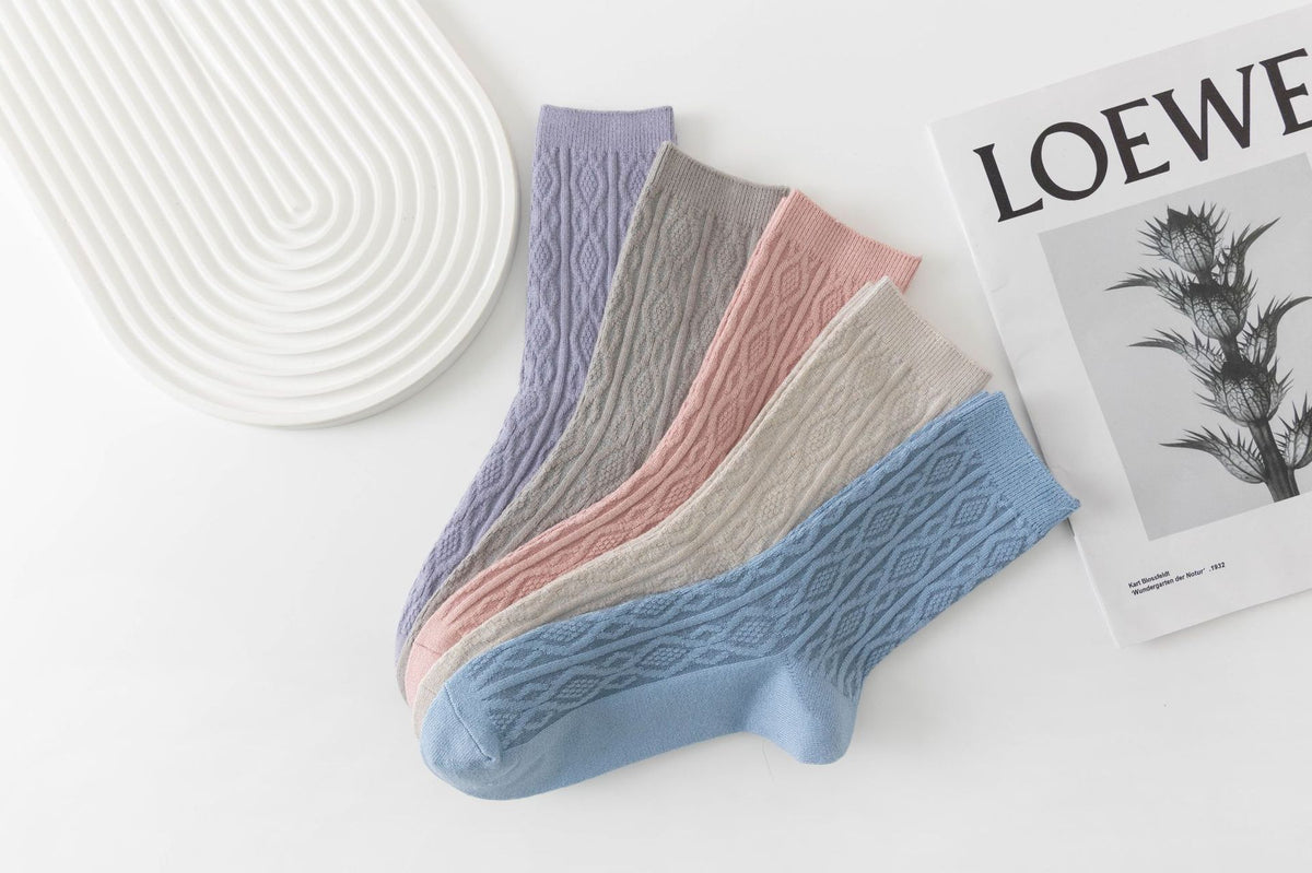 Chaussettes mi-mollet en coton pour femmes - Chaussettes en fourrure de lapin à double aiguille