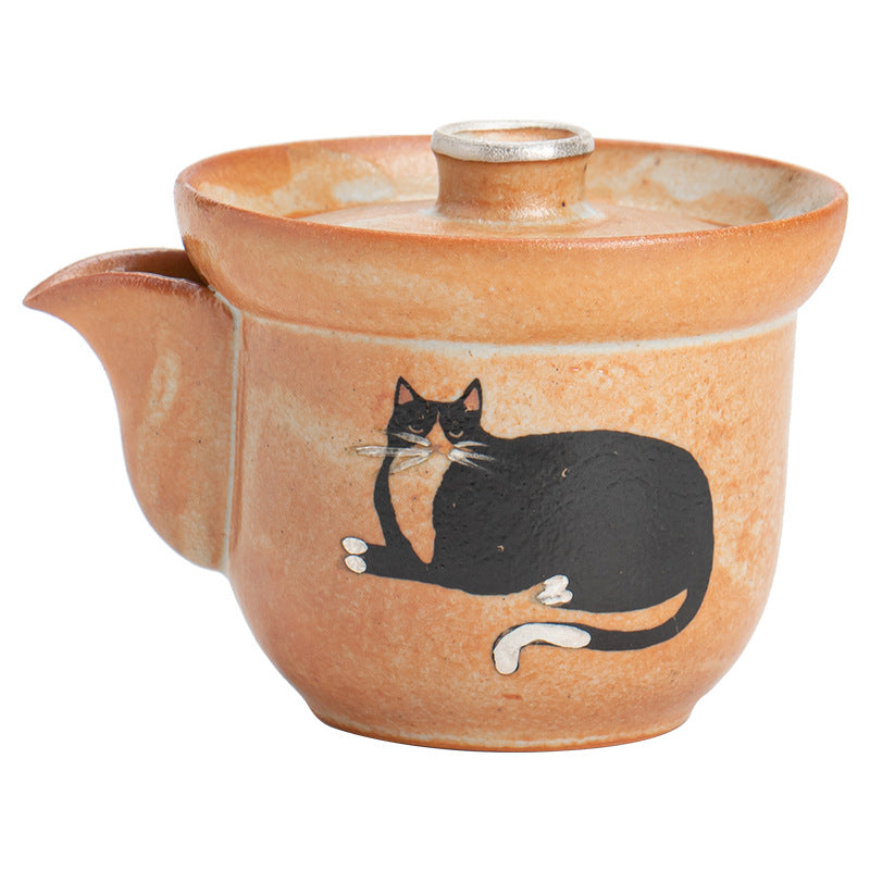 Gohobi Handmade Black Ink Hand-painted Cat Gaiwan 002 Hohin Teapot