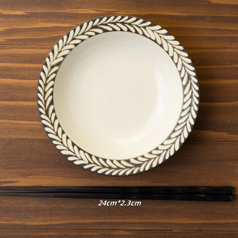 Assiette en céramique de romarin importée du Japon, assiette profonde rétro japonaise, vaisselle de table à manger française en gros, vaisselle ambrée