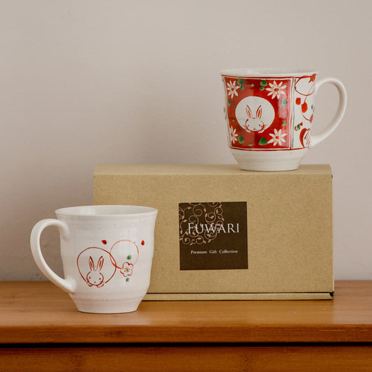 Gohobi Japanese Mino Ware Sakura Rabbit Mug Set