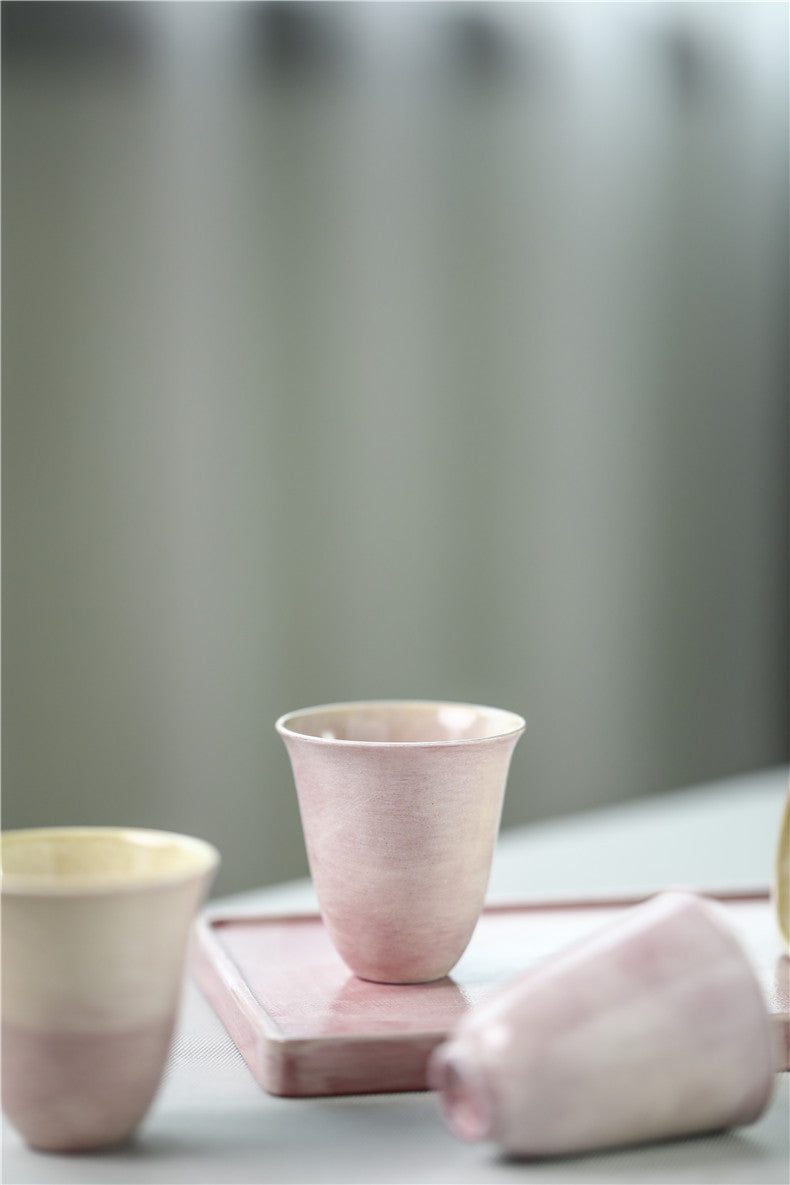 Gohobi Tasse de dégustation de thé en céramique rose faite à la main