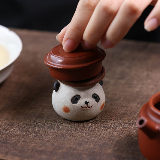 Gohobi Yixing Purple Clay Giant Panda Tea Pet – Handmade Tea Table Ornament