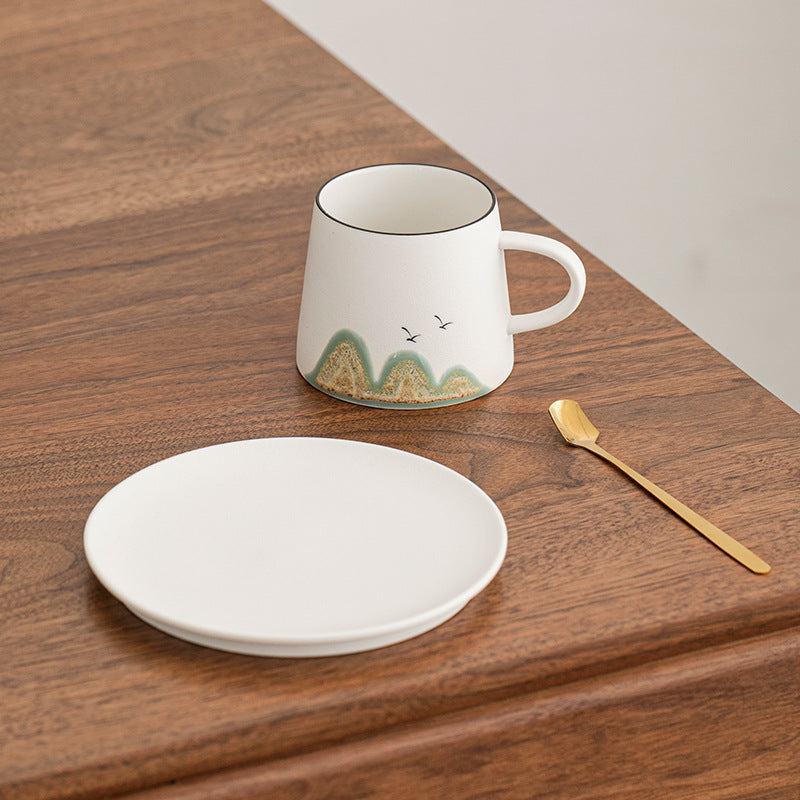 Ensemble tasse à café et soucoupe en grès fait main à motif artistique chinois Gohobi