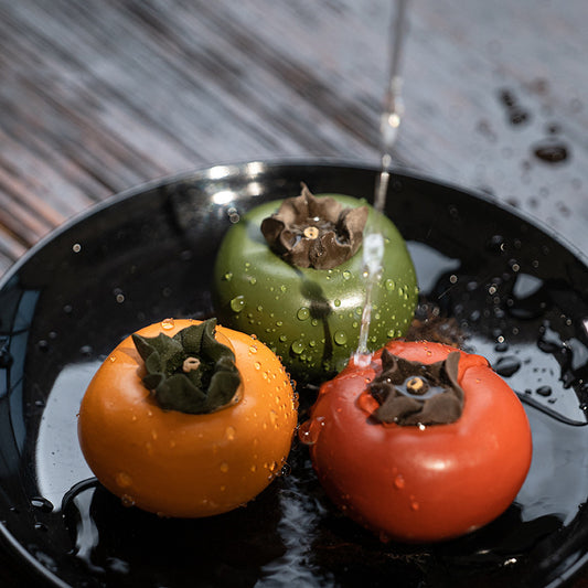 Gohobi fait à la main en céramique YiXing Clay Grand ornement coloré en forme de kaki pour animaux de compagnie