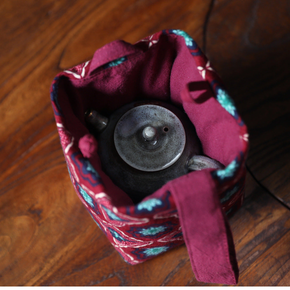 Sac de voyage de rangement pour théière à motif floral ancien de Gohobi