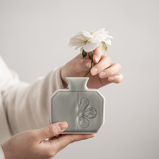 Vase Ikebana de style japonais Gohobi gris glacé et vert