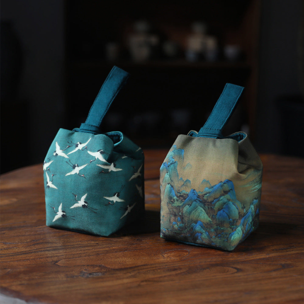 Gohobi Birds Mountains Rivers Teaware Storage Travel Bag (Handle Version) Shifuku