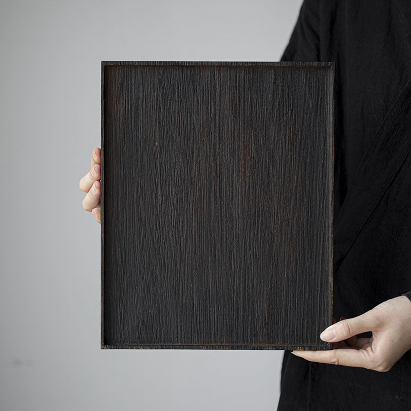 Gohobi Japanese-style Wabi-Sabi Rectangular Wooden Black Tray 005