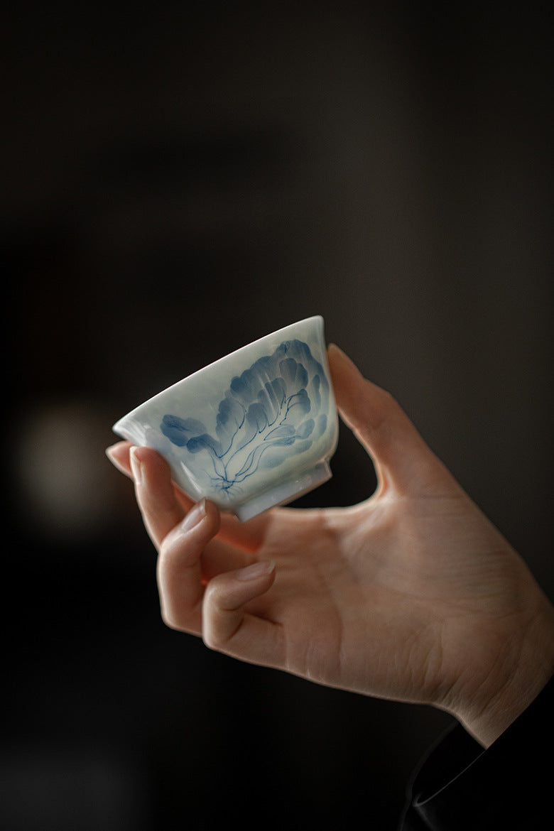 Gohobi White Porcelain Blue-and-White Cabbage Gaiwan