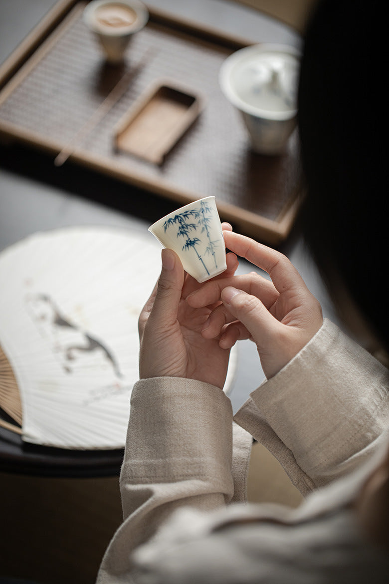 Gohobi Celadon Blue and White Bamboo Teacup