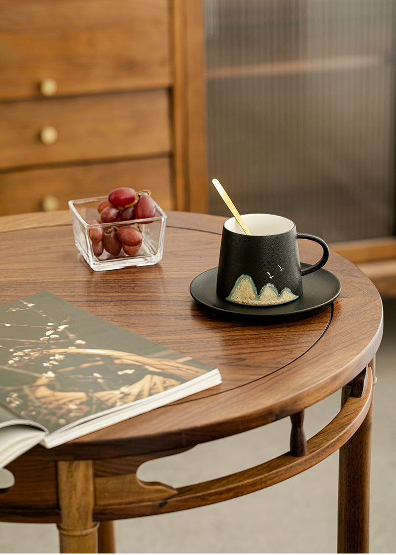 Ensemble tasse à café et soucoupe en grès fait main à motif artistique chinois Gohobi
