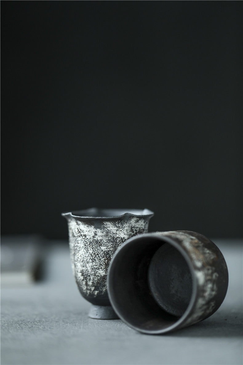 Gohobi Tasse à thé en céramique faite à la main avec finition argentée