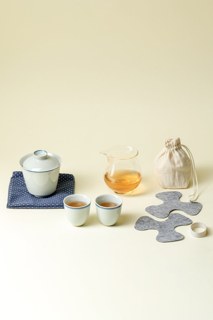 Gohobi Green Double-Line Gaiwan Travel Tea Set