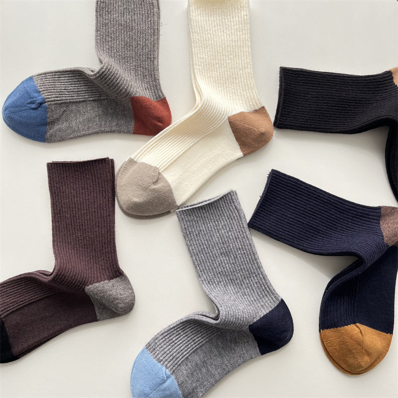 Gohobi Winter Wool Ribbed Colorblock Socks