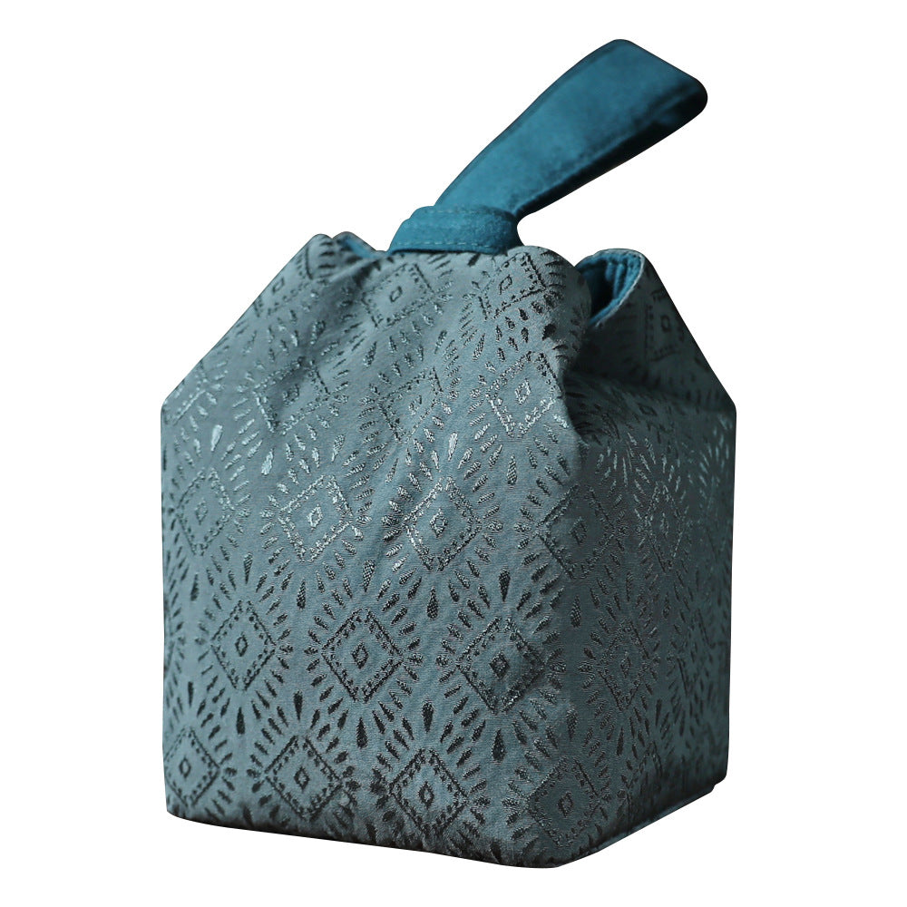 Gohobi Green Weaving Brocade Teaware Storage Travel Bag Shifuku
