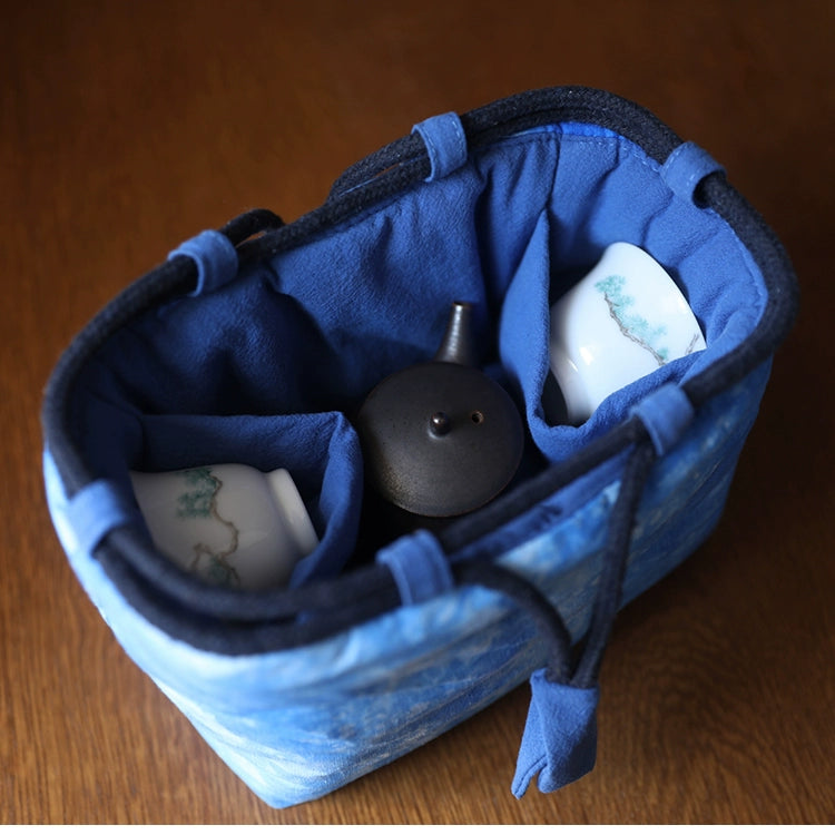 Gohobi Large Dyed Fabric Teaware Storage Travel Bag Shifuku