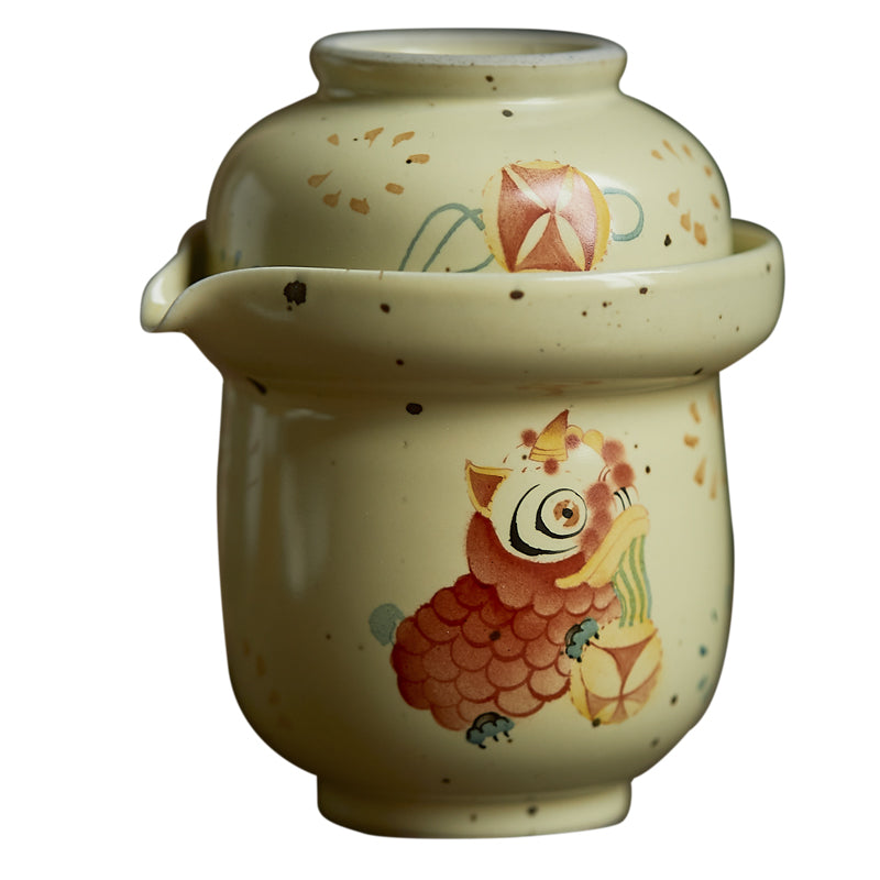 Gohobi Hand-painted Dance Lion Gaiwan Set Hohin Teapot