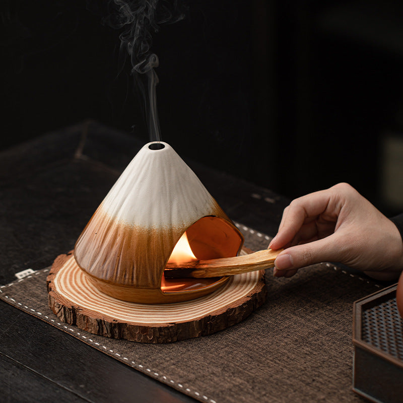 Cheminée à encens du Mont Fuji, brûleur d'encens en cèdre et sauge, grand four en bois sacré péruvien, brûleur d'encens en céramique