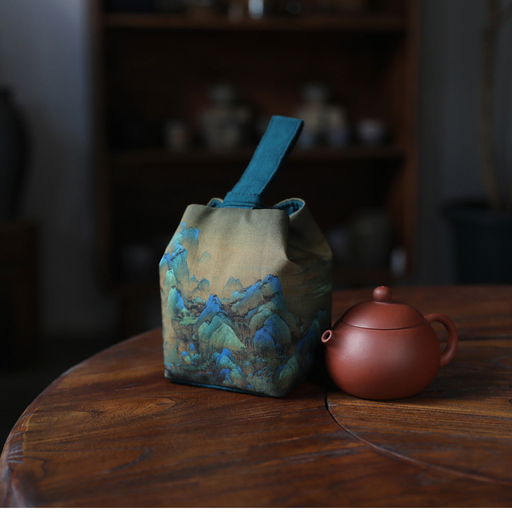 Gohobi Birds Mountains Rivers Teaware Storage Travel Bag (Handle Version) Shifuku