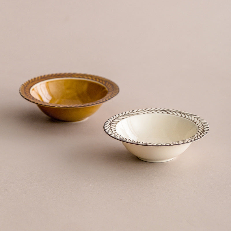 Assiette en céramique de romarin importée du Japon, assiette profonde rétro japonaise, vaisselle de table à manger française en gros, vaisselle ambrée