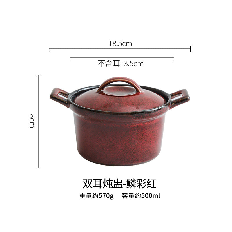 Gohobi Glaze Double-Handled Stew Pot