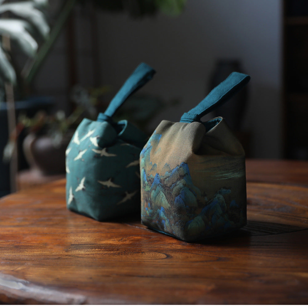 Gohobi Birds Mountains Rivers Teaware Storage Travel Bag (Handle Version) Shifuku