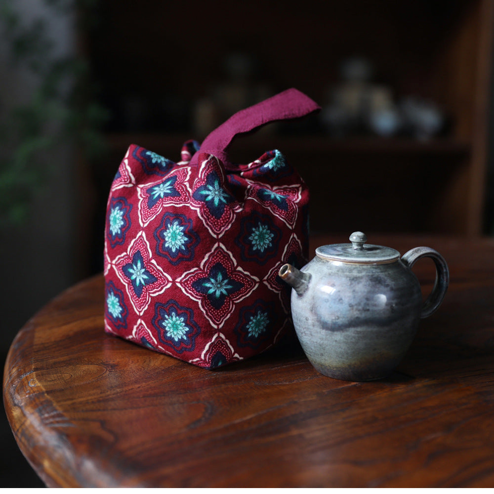 Sac de voyage de rangement pour théière à motif floral ancien de Gohobi
